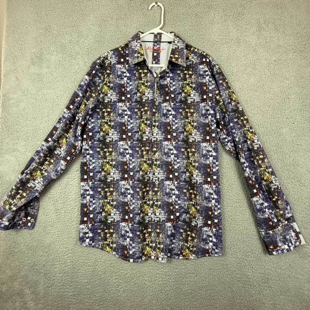 Alex Vando Men's L Abstract Print Button‎ Down Long Sleeve Shirt